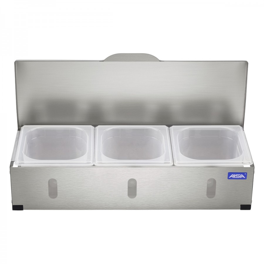 Condimentadora Pizzarola Inox 3 Cubas Acrílico Tampa Reta  - Aisa